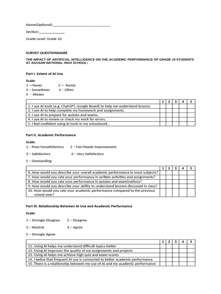 Survey Questionnaire | PDF