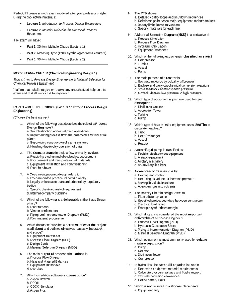 Le 1 Mock Multiple Choice Exam | PDF | Stainless Steel | Steel