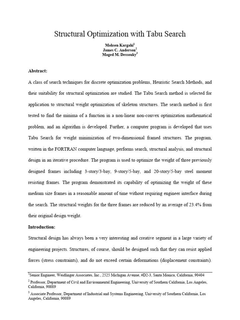 XXXX - Structural Optimization With Tabu Search - M. Kargahi, J. C ...