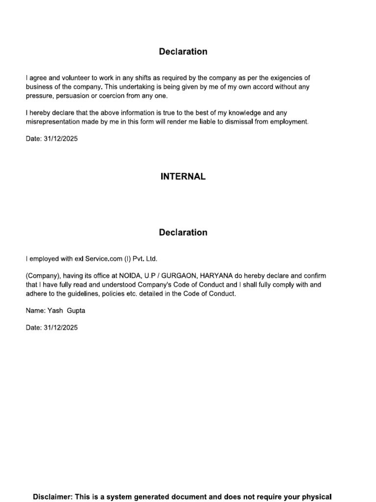 Shift Declaration | PDF