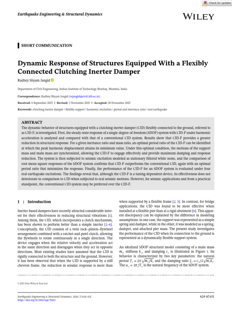 Earthq Engng Struct Dyn - 2025 - Jangid - Dynamic Response of ...
