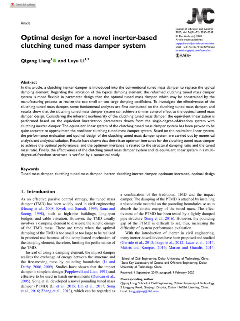 Optimal Design of Inerter Based Clutching Tuned Inerter Mass Damper ...