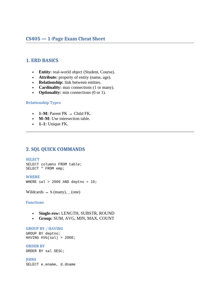 1-Page Exam Cheat Sheet | PDF