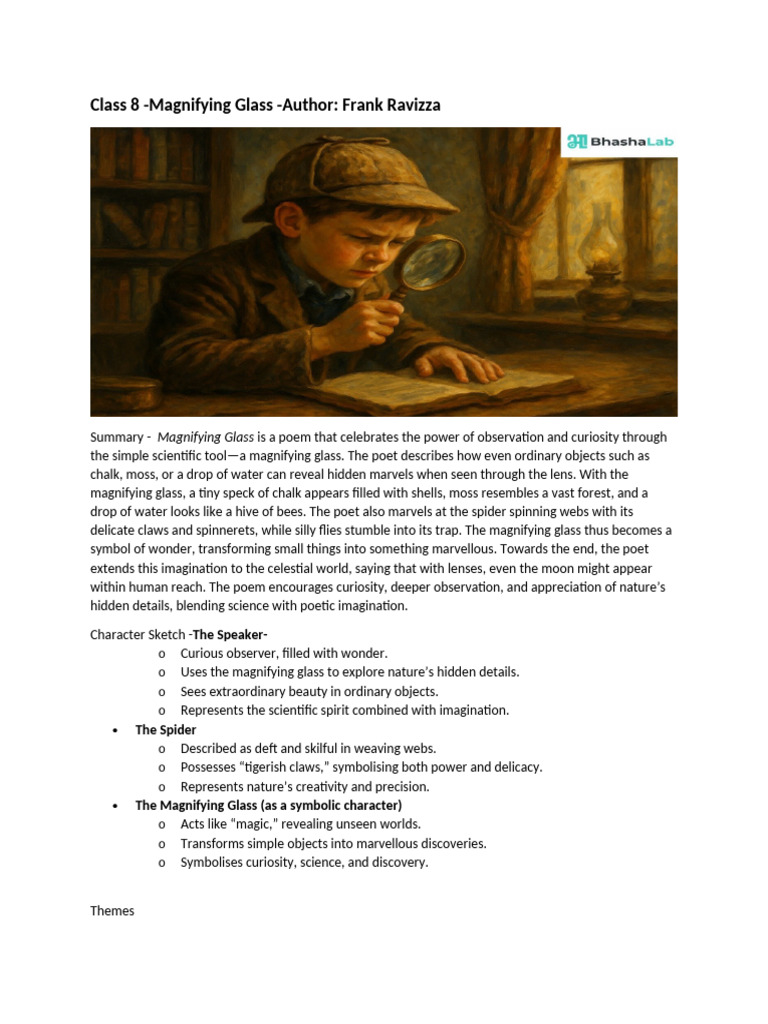 Class-8 - Magnifying - Glass | PDF | Poetry | Spider Web