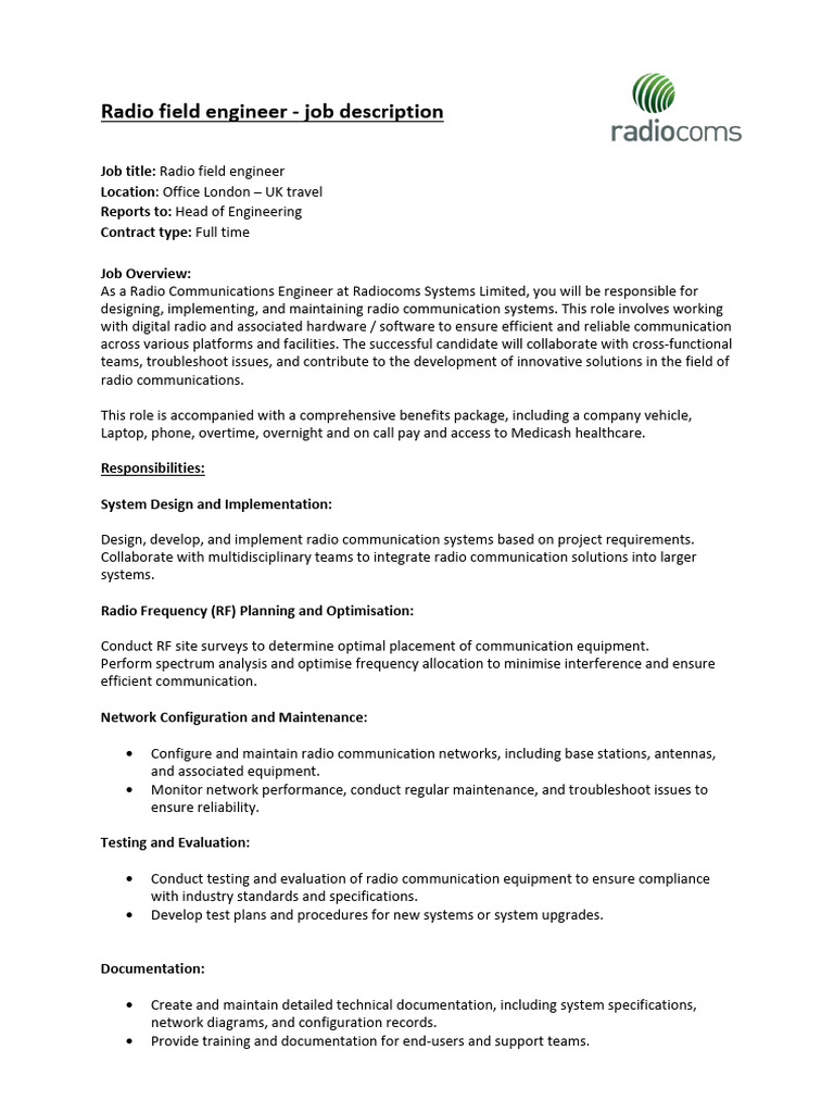 Radio Field Engineer | PDF | Radio | Specification (Technical Standard)