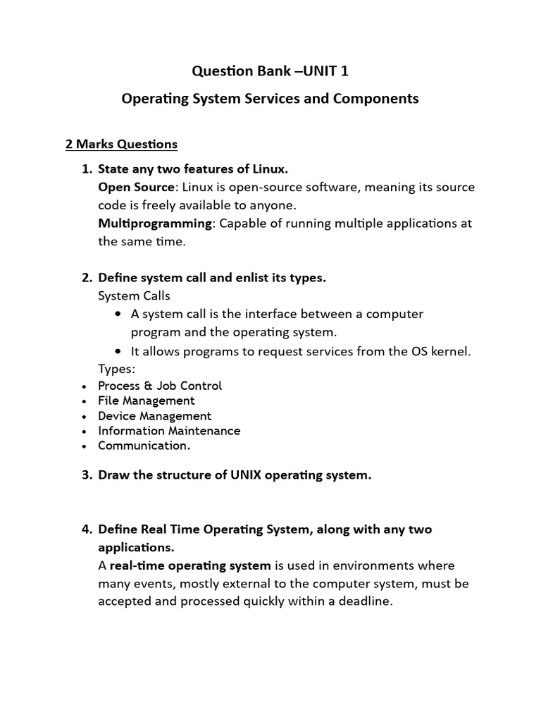 OSY QB ANS Unit - Test 1 | PDF | Operating System | Process (Computing)