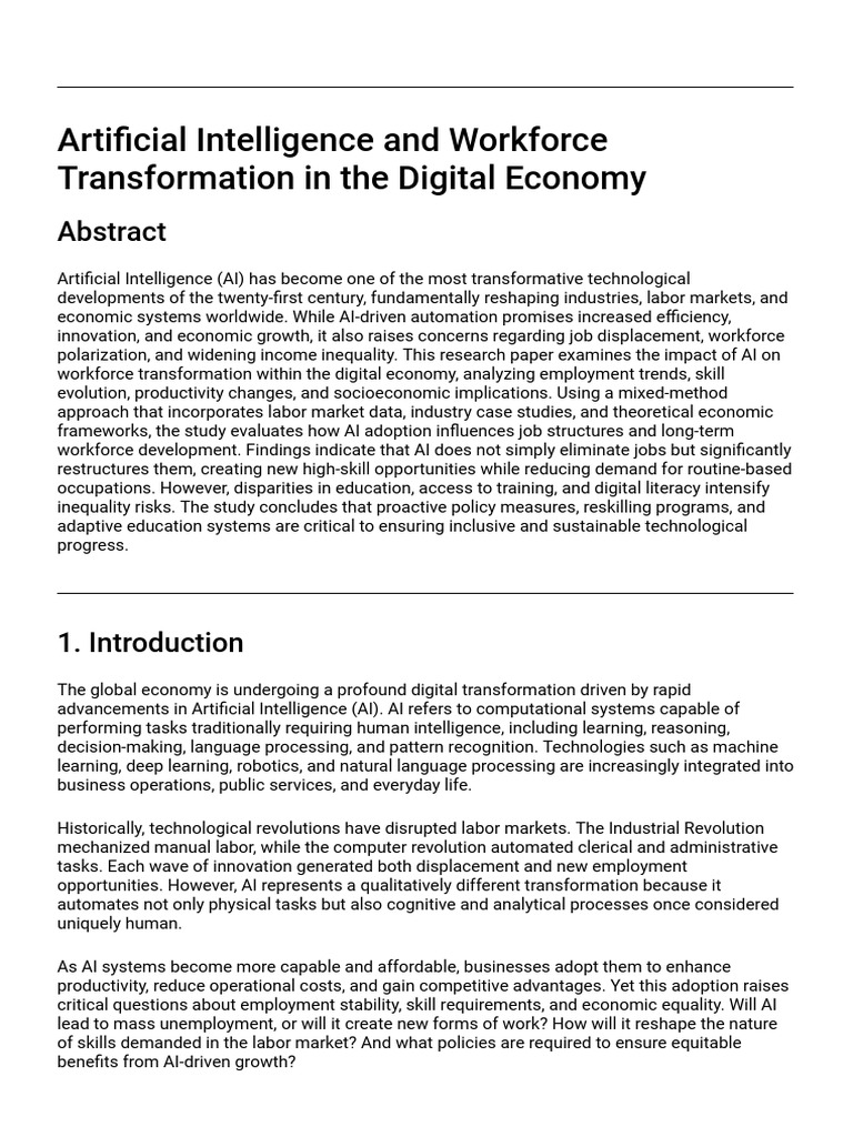 Artificial Intelligence and Workforce Transformation in The Digital ...