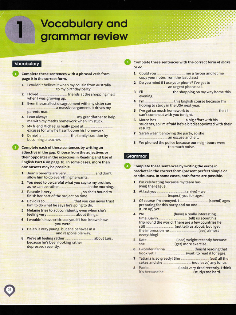 Vocabulary and Grammar Review - Units 1 & 2 | PDF | Linguistics | Languages