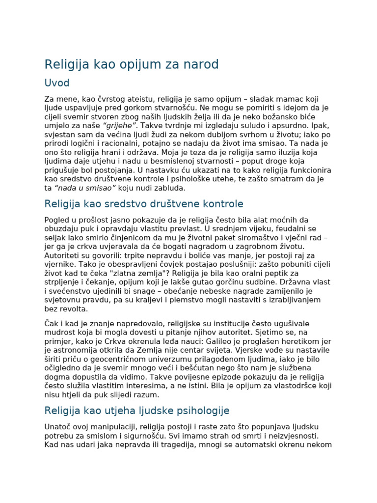 Religija Kao Opijum Za Narod | PDF