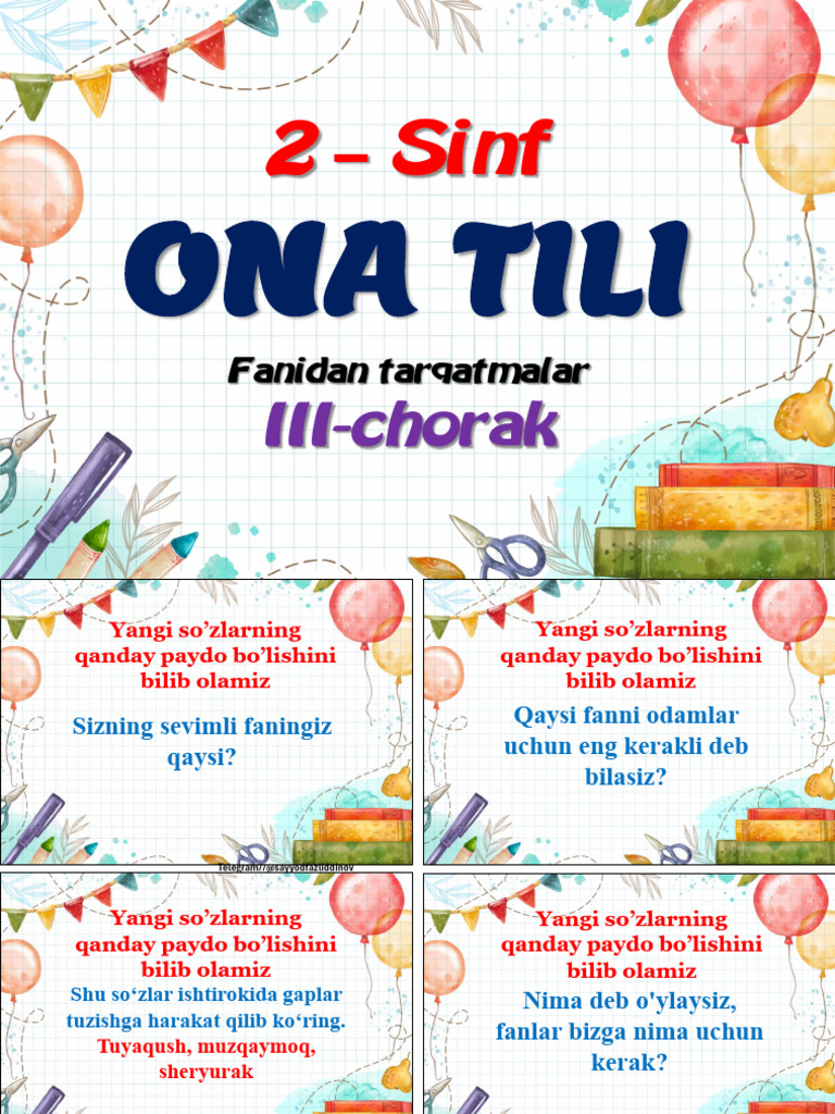 2 Sinf Ona Tili Tarqatmalar 3 Chorak 2025 2026 O'quv Yili | PDF