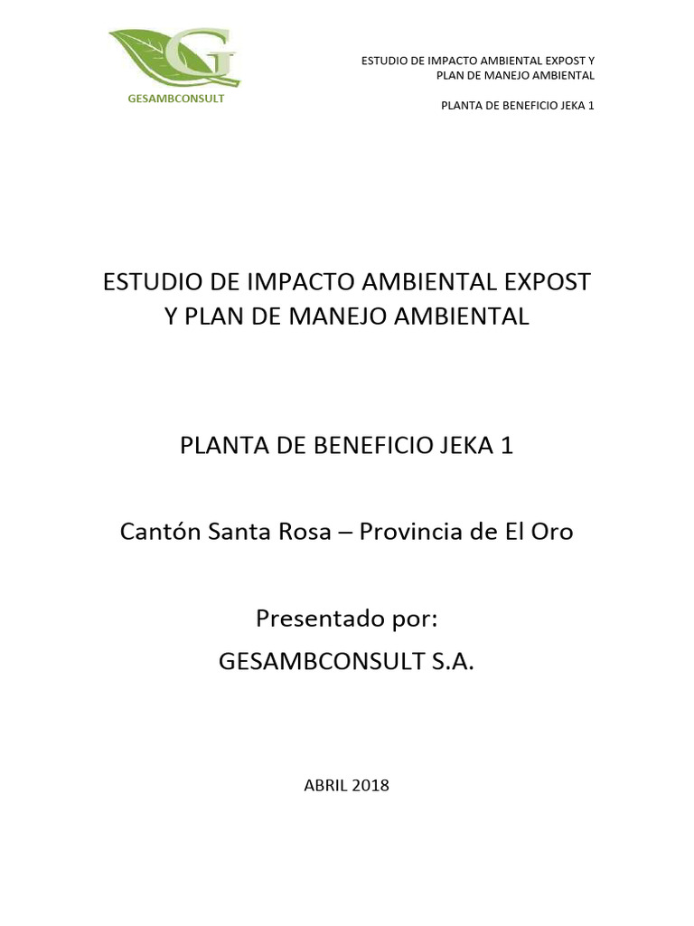 Eia Expost Jeka 1 | PDF | Evaluación de impacto ambiental | Entorno natural