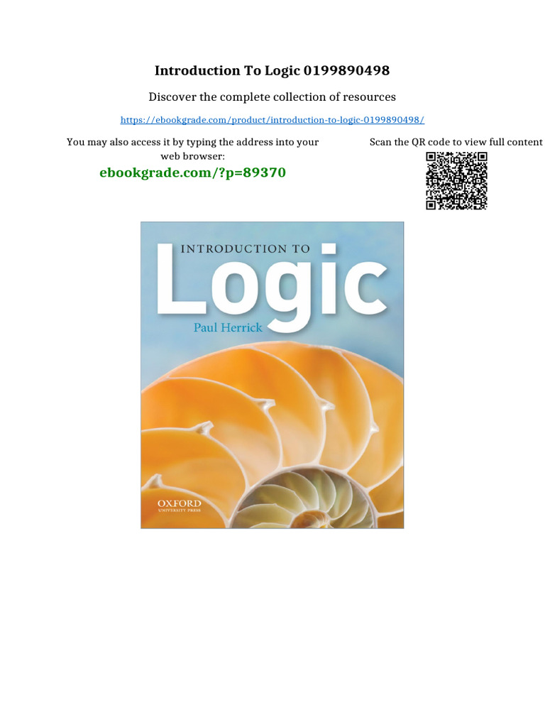 Introduction To Logic 0199890498 PDF Available | PDF