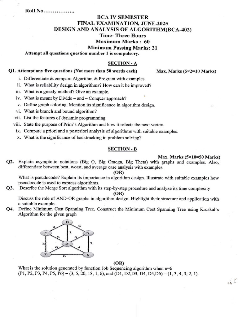 Bca IV Sem Design and Analysis of Algorithm Final June 2025 | PDF ...