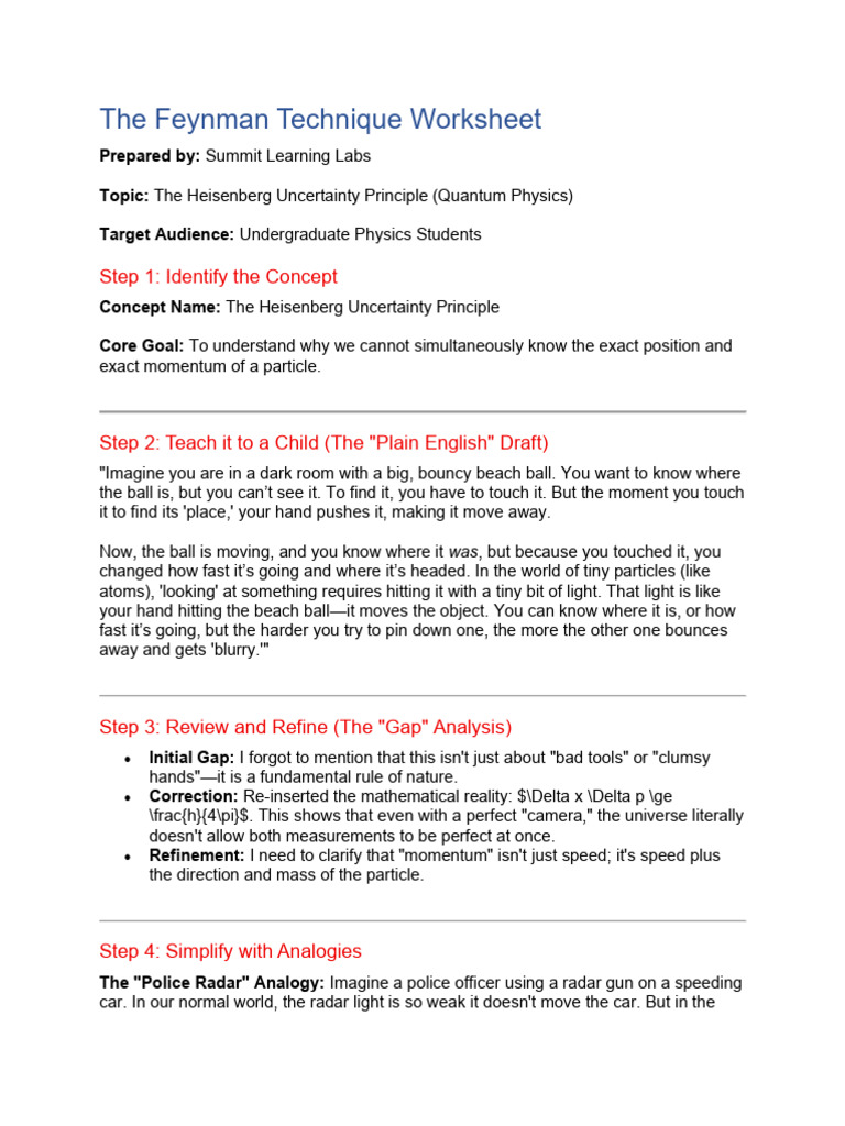 The Feyman Technique Worksheet | PDF | Physical Sciences | Quantum ...