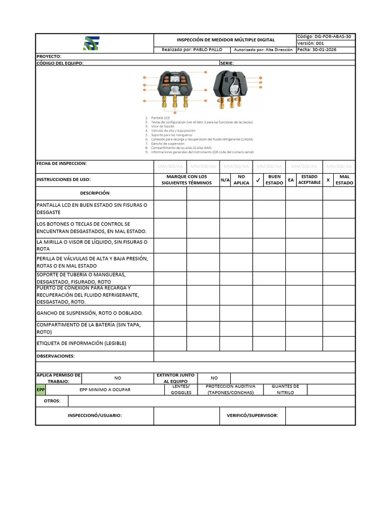 Check List Manometro Múltiple Digital | PDF