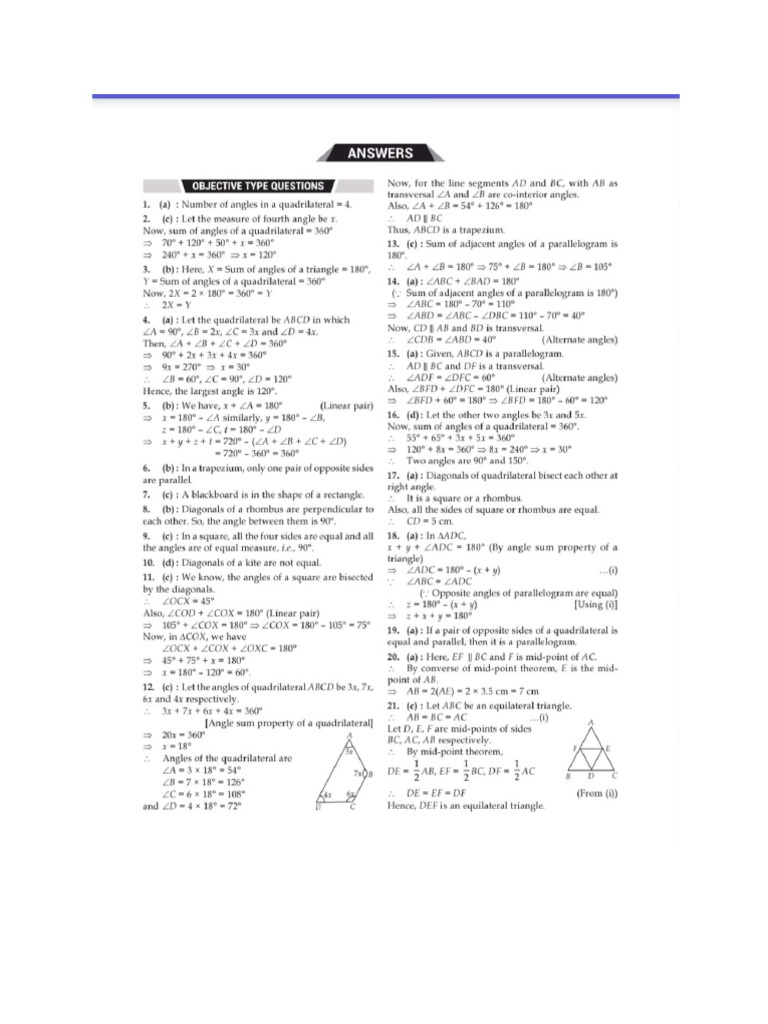 Chapter - Quadrilaterals Answer Key | PDF