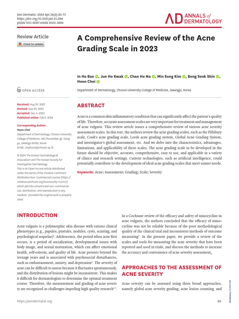 A Comprehensive Review of The Acne Grading Scale I | PDF | Dermatology