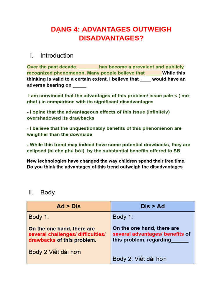 Dạng 4 - Advantages Outweigh Disadvantages | PDF