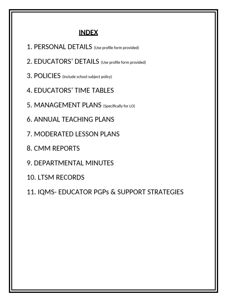Hod Management File Index | PDF