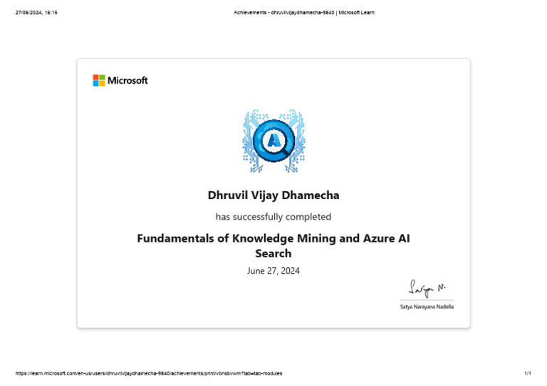 Badge - Fundamentals of Knowledge Mining and Azure AI Search | PDF