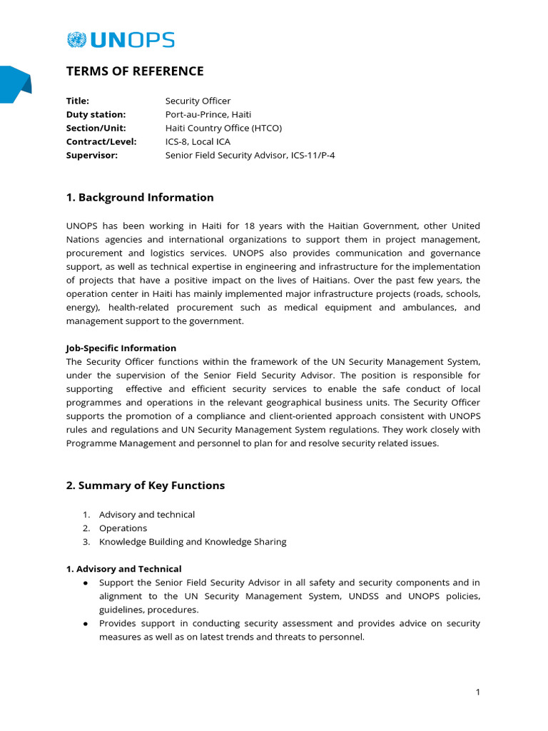 Terms of Reference - Security Officer | PDF | Leadership | Securities