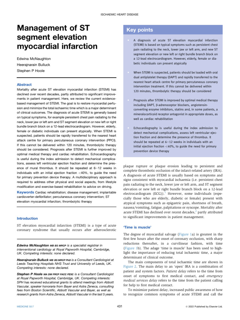 Management of ST Segment Elevation Myocardial Infarction 2022 Medicine ...