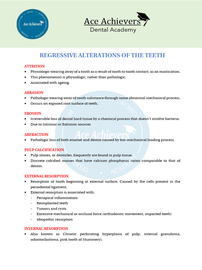 Regressive Alterations of The Teeth | PDF | Human Tooth | Tooth