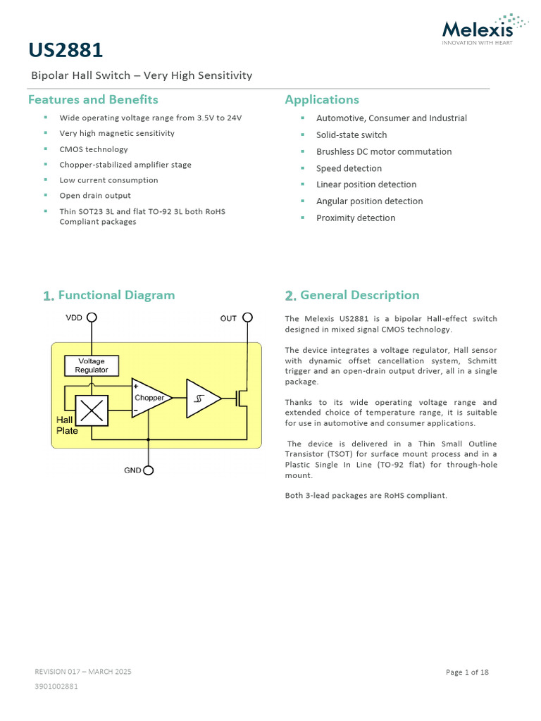 US2881 Datasheet Melexis | PDF | Electronic Engineering | Electrical ...
