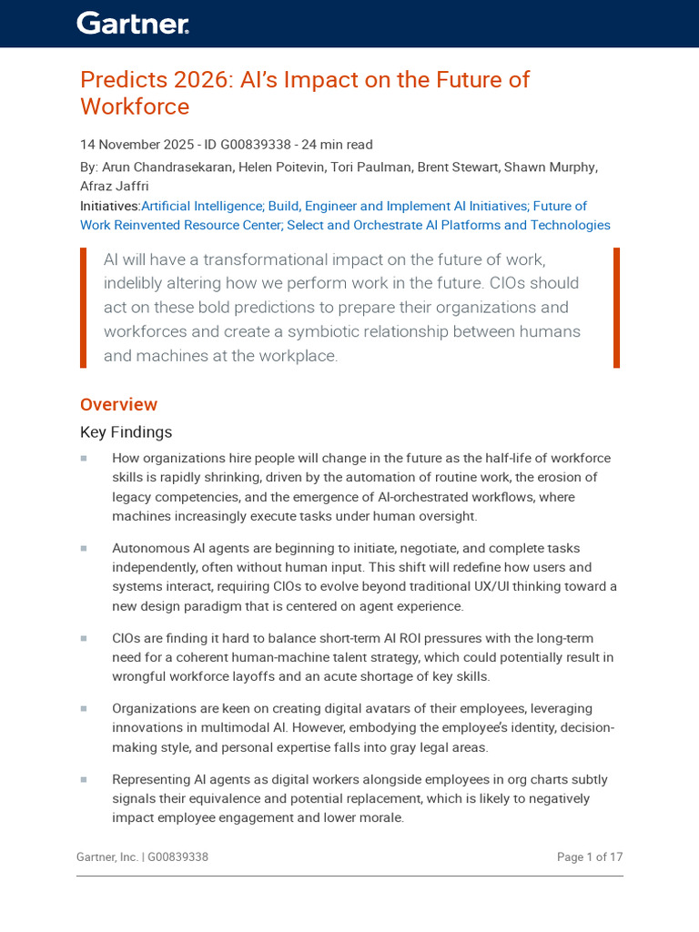 Gartner. Predicts - 2026 - AI's Impact On The Future of Workforce | PDF ...