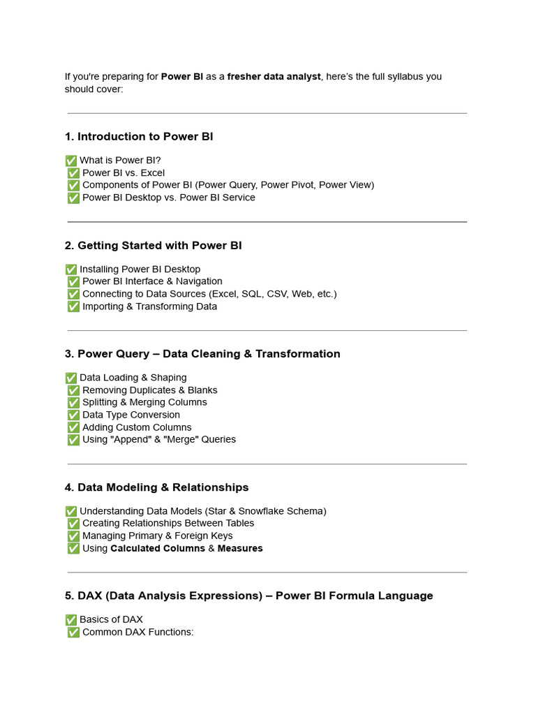 Power BI Syllabuss | PDF