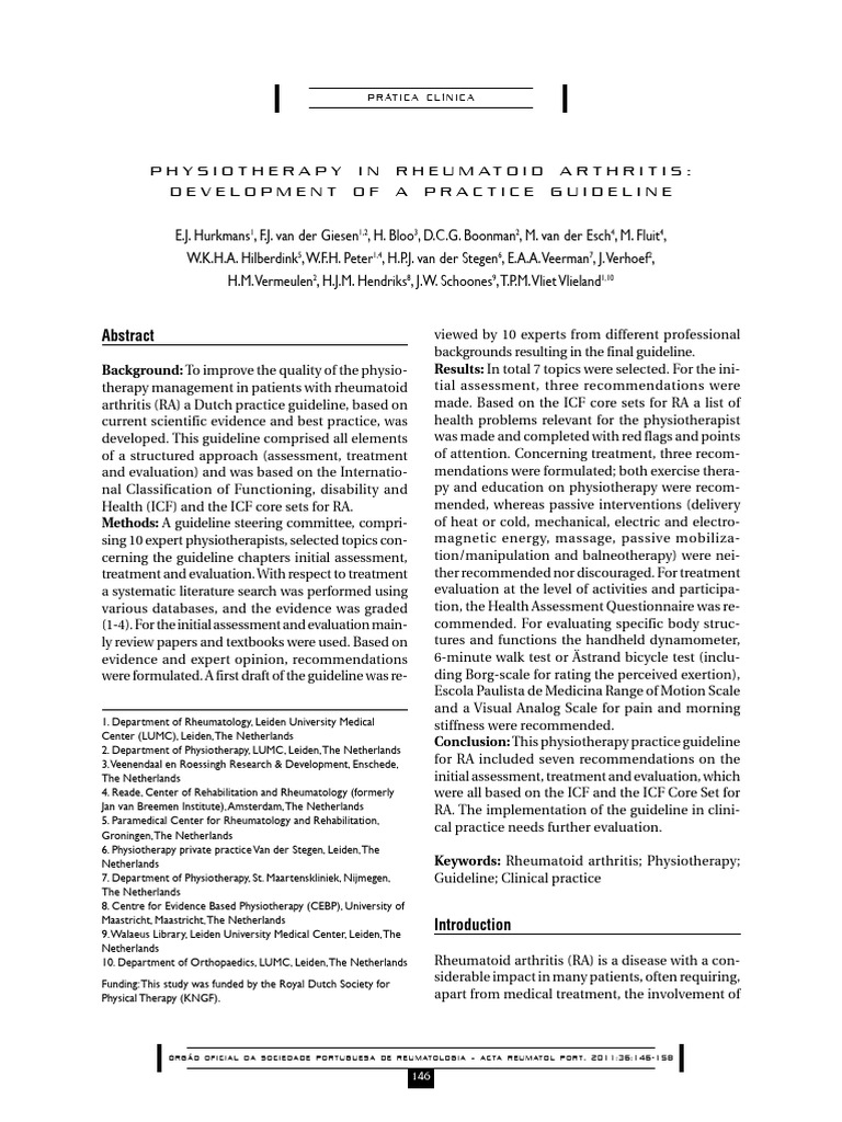 148 Physiotherapy in Rheumatoid Arthritis Development of A Pract File ...