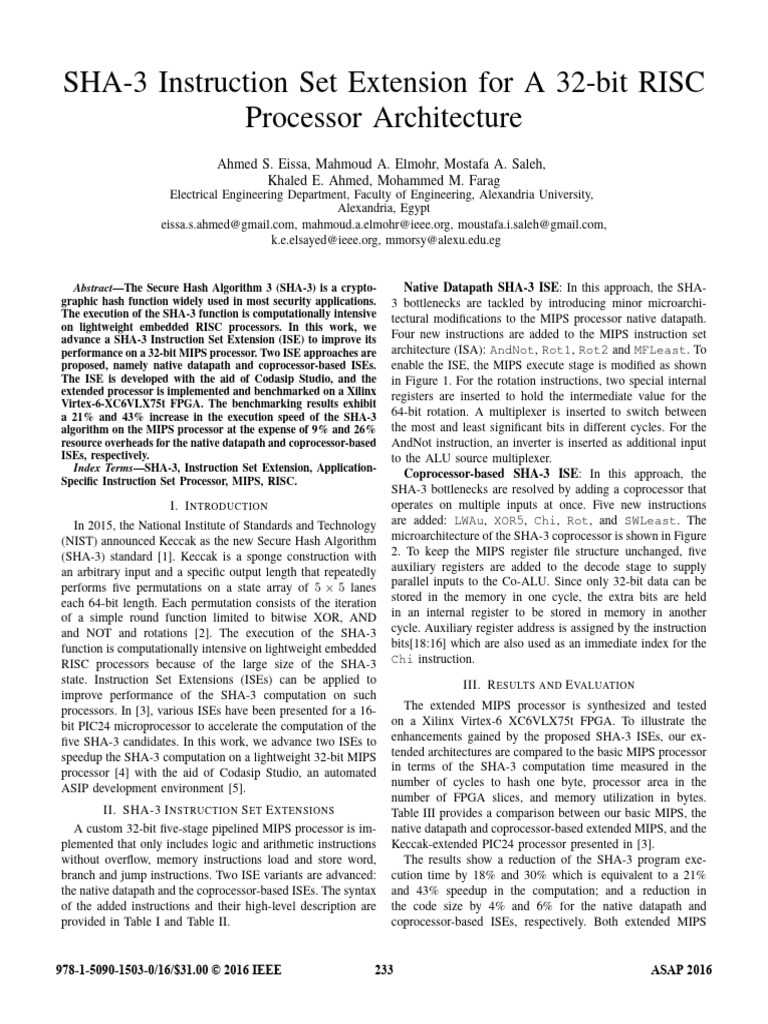 SHA-3 Instruction Set Extension For A 32-Bit RISC Processor ...