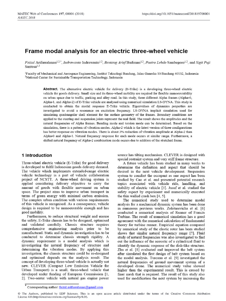 Frame Modal Analysis For An Electric Three-Wheel Vehicle - Anna's ...
