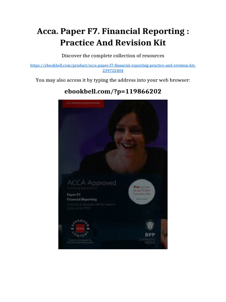 ACCA. Paper F7. Financial Reporting: Practice and Revision Kit Newest ...
