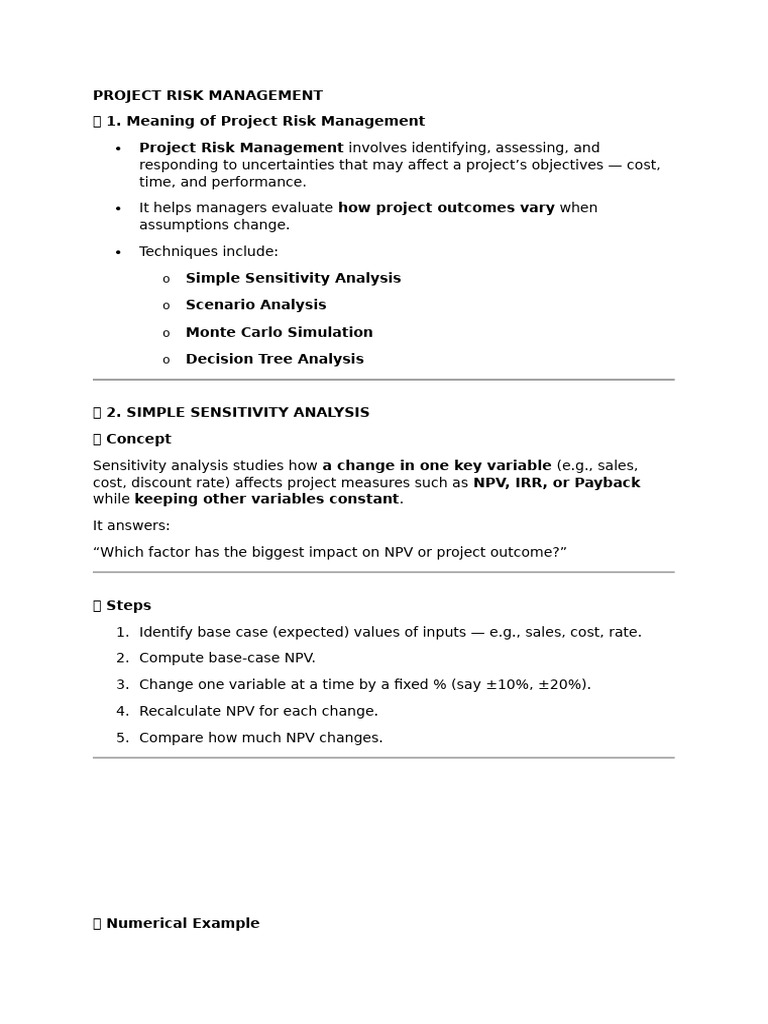Project Risk Management | PDF | Net Present Value | Sensitivity Analysis