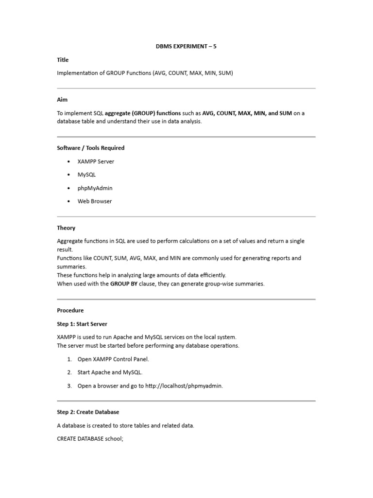 DBMS Experiment 5 | PDF | Databases | Sql