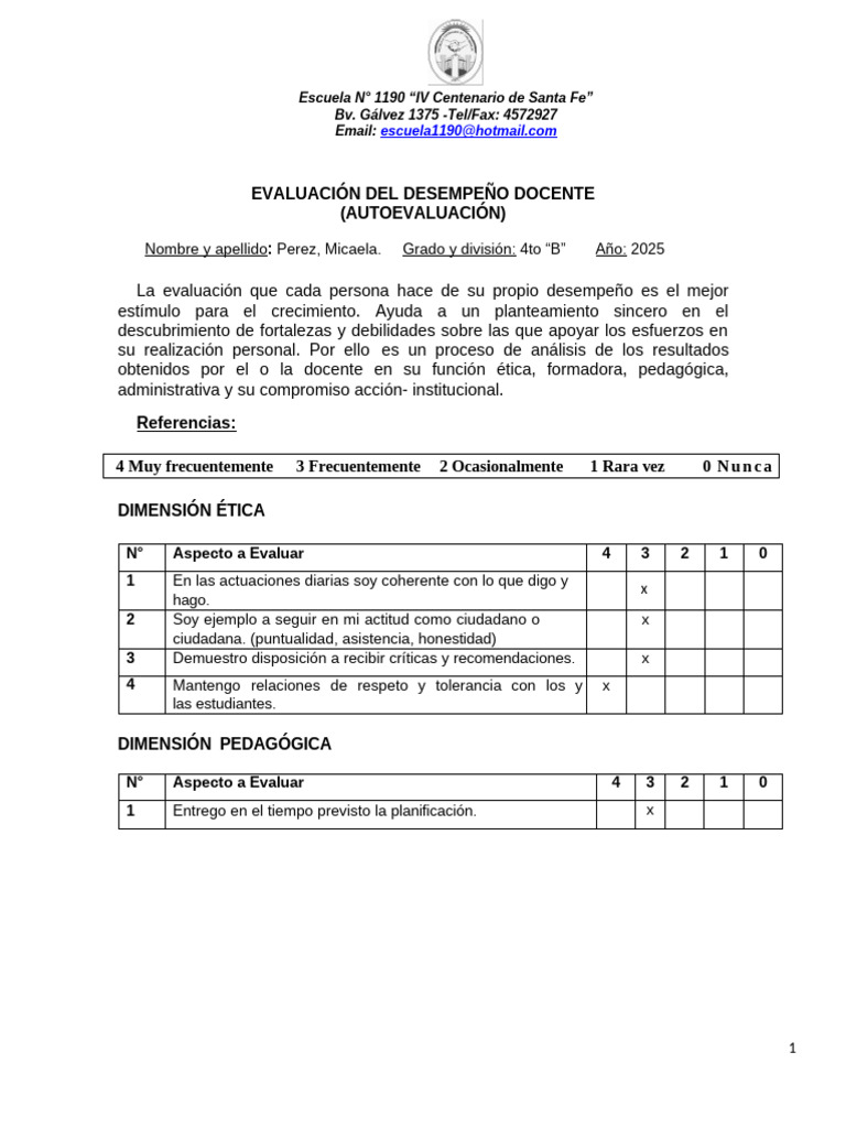 Formato Autoevaluacion Del Desempeno Docente | PDF | Evaluación | Pedagogía