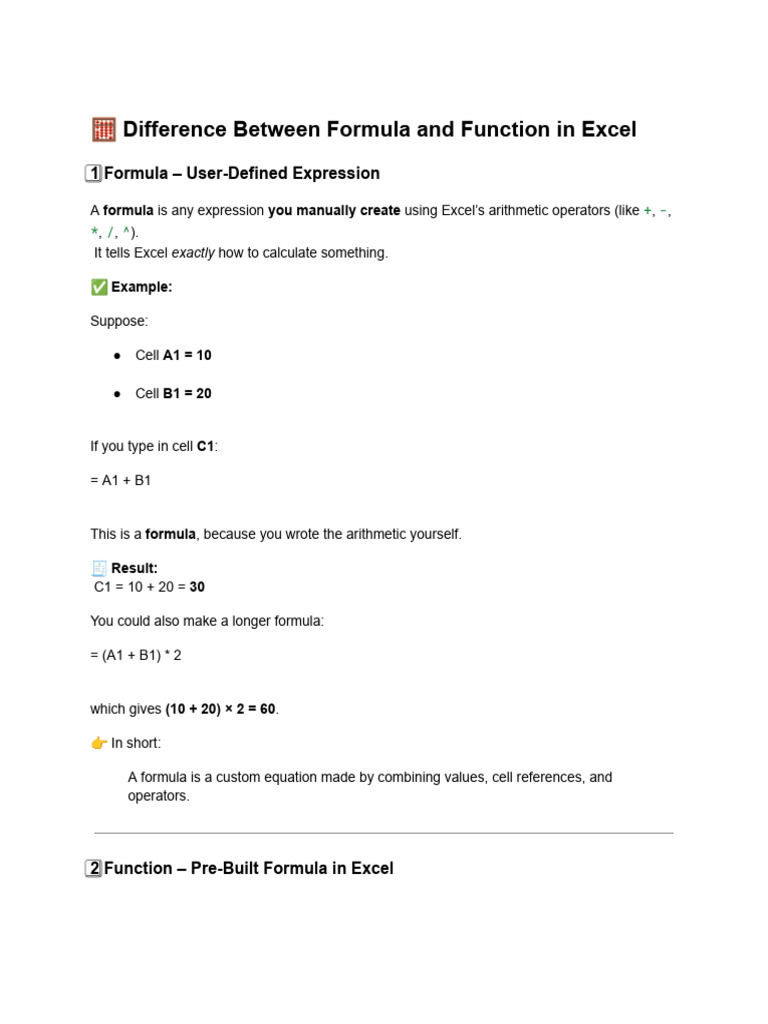 Diff B - W Formula and Function | PDF | Microsoft Excel | Function ...