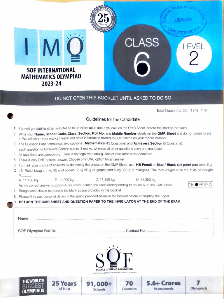 Level 2 IMO Class 6 23-24 | PDF | Euclid | Euclidean Geometry
