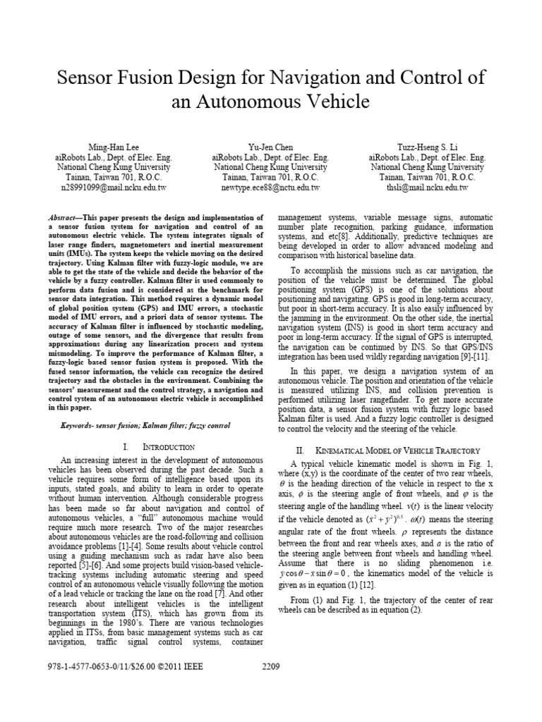 Sensor Fusion Design For Navigation and Control of | PDF | Inertial ...