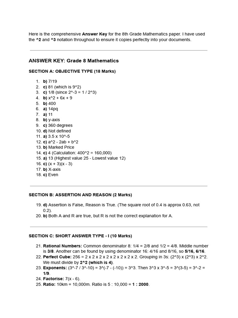 8th Standard Maths Answer Key | PDF | Mathematics | Elementary Mathematics