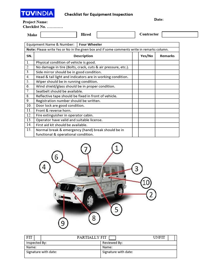 TUV INDIA Equipment Inspection Checklist | PDF