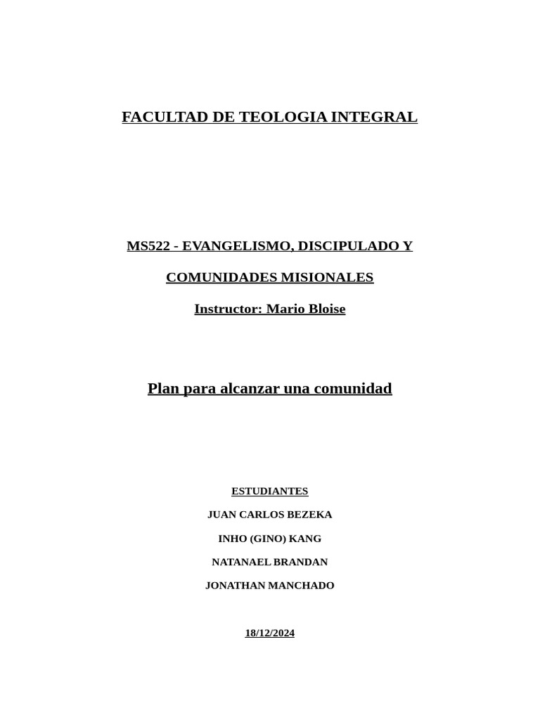 MS522 Plan para Alcanzar Una Comunidad | PDF | Evangelización