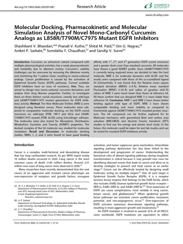 Molecular Docking Pharmacokinetic and Molecular Si | PDF | Epidermal ...