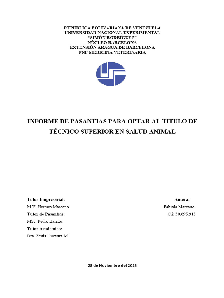 Informe de Pasantias Fabiola Marcano | PDF | Vacas | Pasto