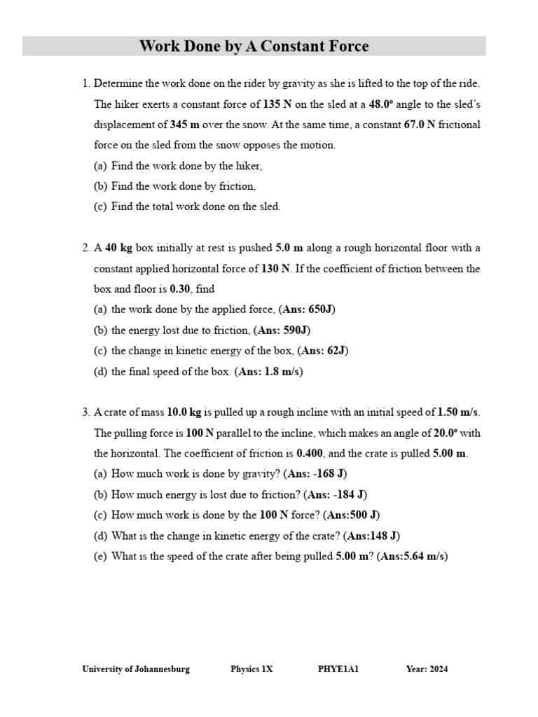 Work Done by A Constant Force | PDF