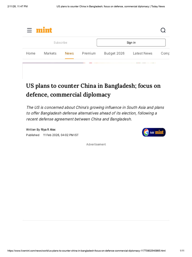 US Plans To Counter China in Bangladesh Focus On Defence, Commercial ...