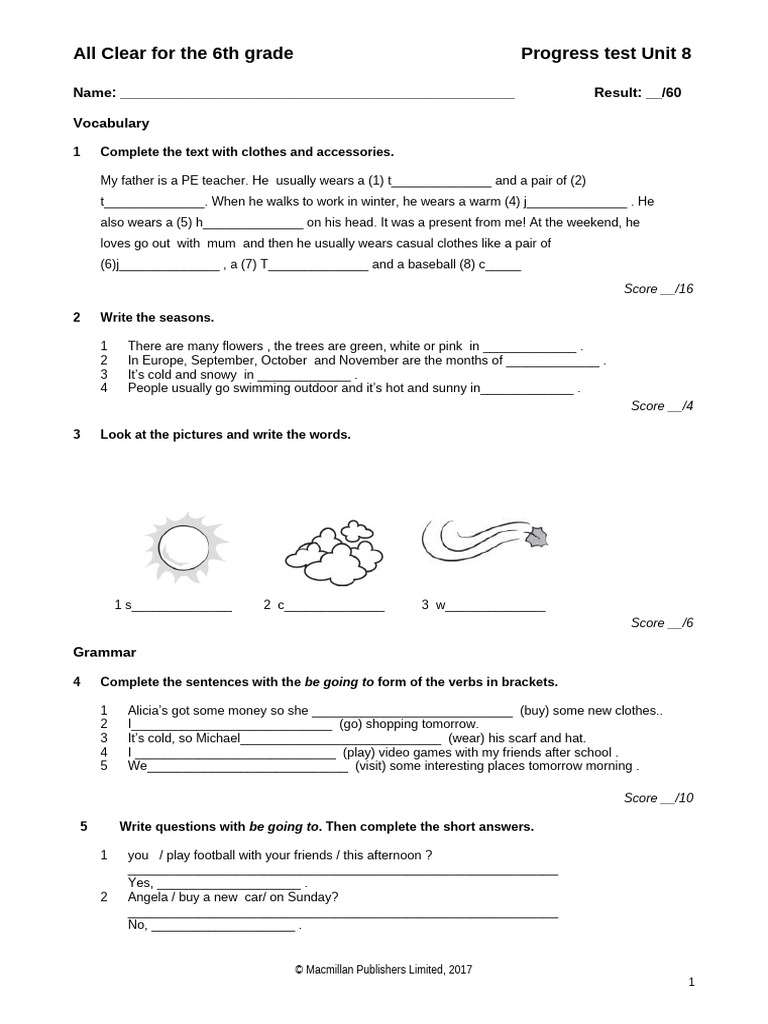 All Clear 6th Grade Test Unit 8 | PDF | Clothing | Fashion
