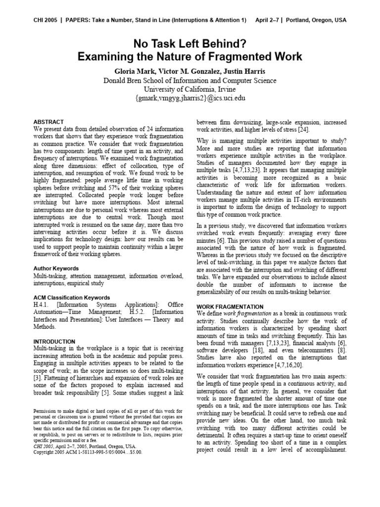 No Task Left Behind - Examining The Nature of Fragmented Work | PDF ...