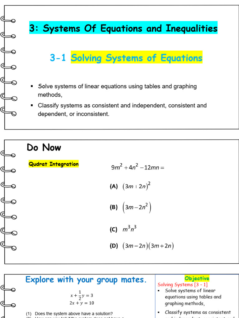 3 - 1 (A) Solving Systems by Tables and Graphing | PDF | Equations ...